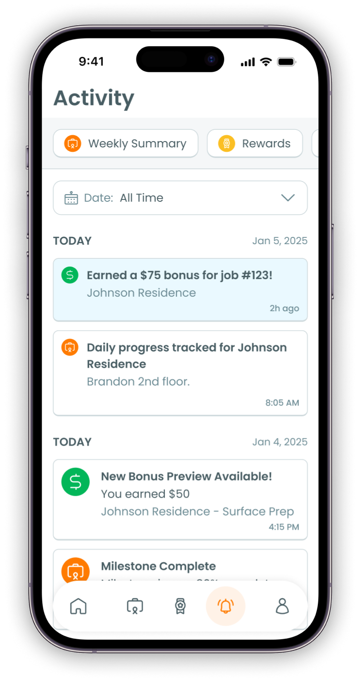 Protiv app — activity and progress feed