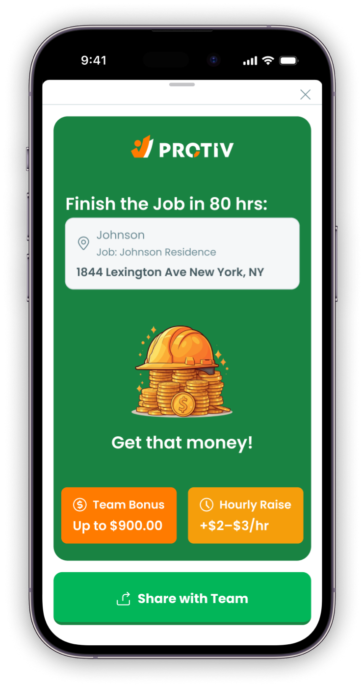 Share the goal with the team — total bonus up to $900, hourly raise +$2 to $3